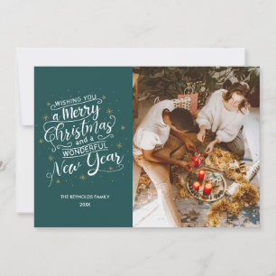 Merry Christmas Teal Family Photo Holiday Card