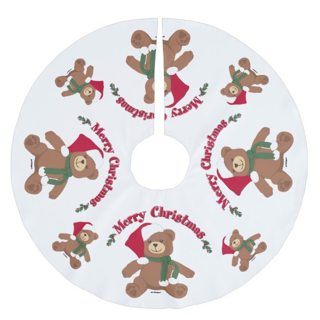 Merry Christmas Teddy Bear Brushed Polyester Tree Skirt (Front)