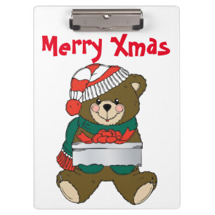 "MERRY CHRISTMAS" TEDDY BEAR CLIPBOARD