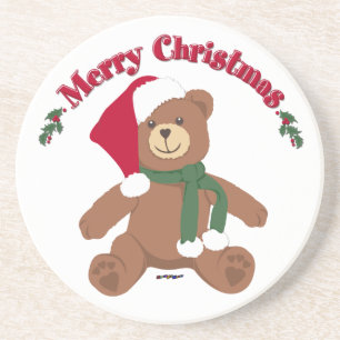 Merry Christmas Teddy Bear Coaster