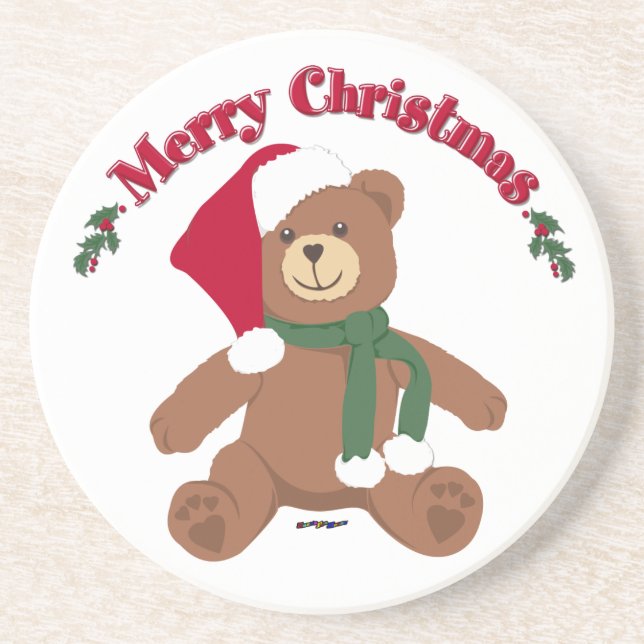 Merry Christmas Teddy Bear Coaster (Front)