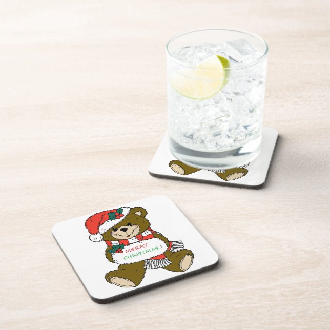 "MERRY CHRISTMAS" TEDDY BEAR COASTER (Right Side)
