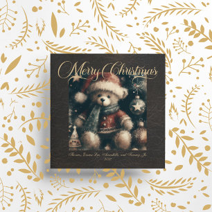 Merry Christmas Teddy Bear Faux Leather Holiday Card