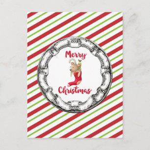 Merry Christmas Teddy Bear In Vintage Frame Holiday Postcard