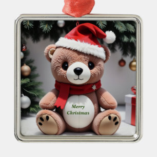 Merry Christmas Teddy Bear Metal Ornament
