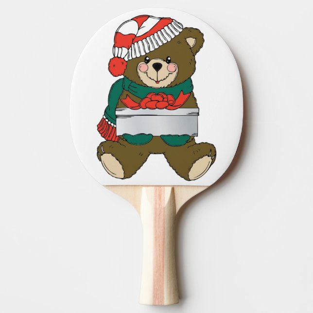 "MERRY CHRISTMAS" TEDDY BEAR PING PONG PADDLE (Front)