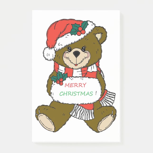 "MERRY CHRISTMAS" TEDDY BEAR POST-IT NOTES (Front)
