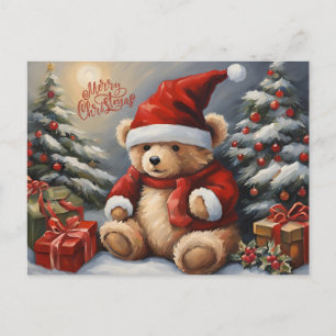 Merry Christmas Teddy Bear, Presents, Decorations  Holiday Postcard