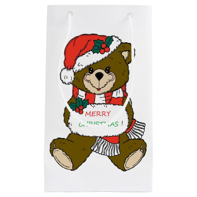 "MERRY CHRISTMAS" TEDDY BEAR SMALL GIFT BAG (Front)
