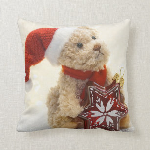 Merry Christmas,Teddy Bear With Santa Hat Cushion