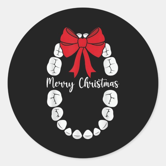 Merry Christmas Teeth Wreath Dental Christmas Shir Classic Round Sticker (Front)
