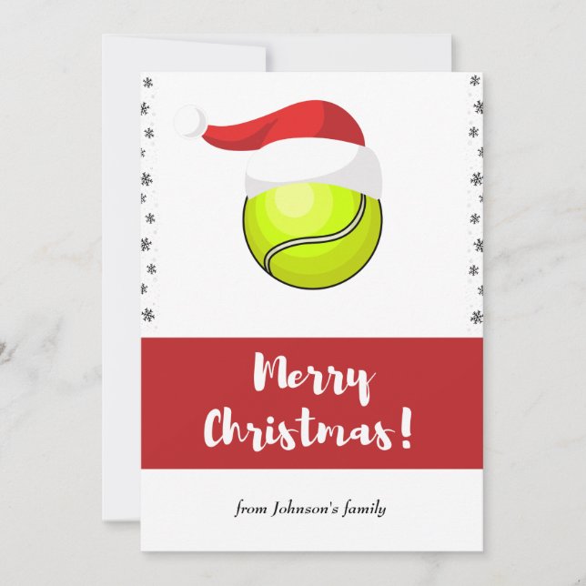 Merry Christmas Tennis Ball & Santa Hat Snowflake Holiday Card (Front)