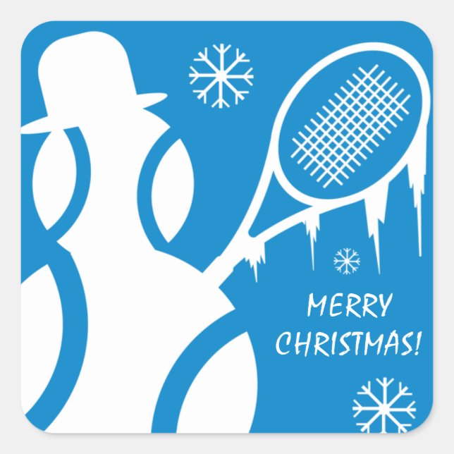 Merry Christmas Tennis Holiday party favour Square Sticker (Front)