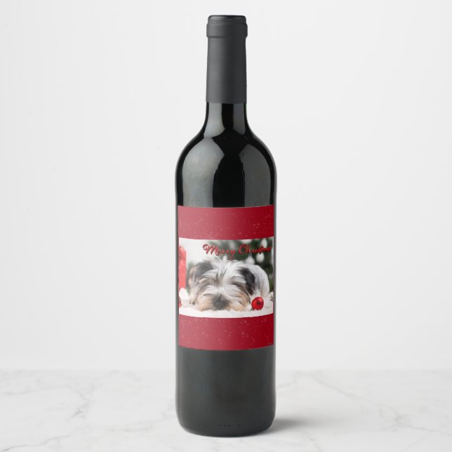 Merry Christmas Terrier Pet Dog Cute Wine Label (Front)