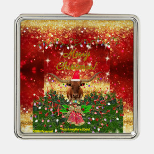 MERRY CHRISTMAS!  Texas LongHorn Style! Metal Ornament