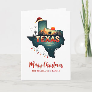 Merry Christmas Texas State Retro Personalized Card