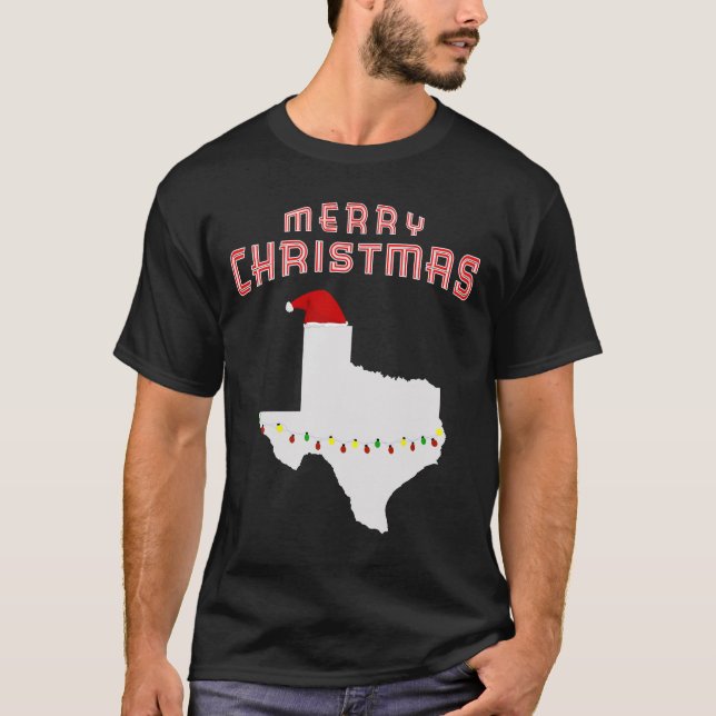Merry Christmas Texas With Santa Hat Pajama Gift T-Shirt (Front)