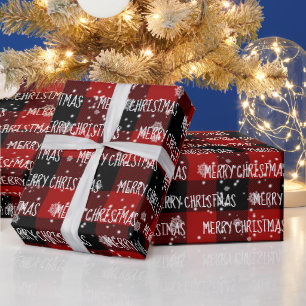 MERRY CHRISTMAS Text and Snowflakes Wrapping Paper
