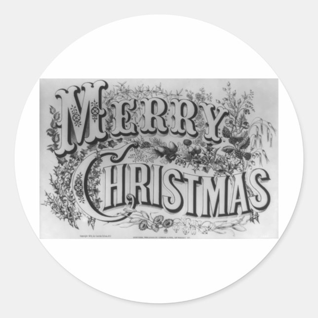 Merry Christmas Text Classic Round Sticker (Front)
