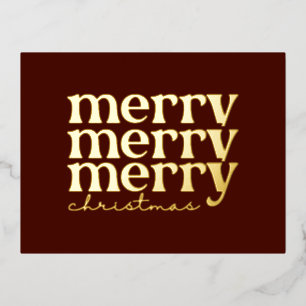 Merry Christmas Text Greeting on Red Gold Foil Holiday Postcard