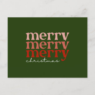 Merry Christmas Text Greeting Red and Green Holiday Postcard