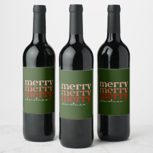 Merry Christmas Text Greeting Red and Green Wine Label