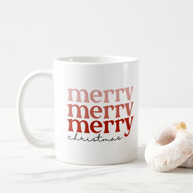 Merry Christmas Text Greeting Red and White Coffee Mug (With Donut)