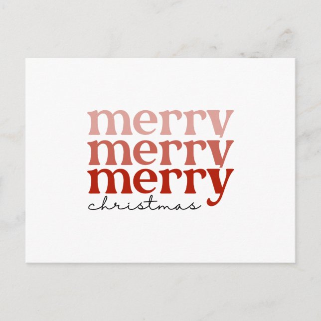 Merry Christmas Text Greeting Red and White Holiday Postcard (Front)