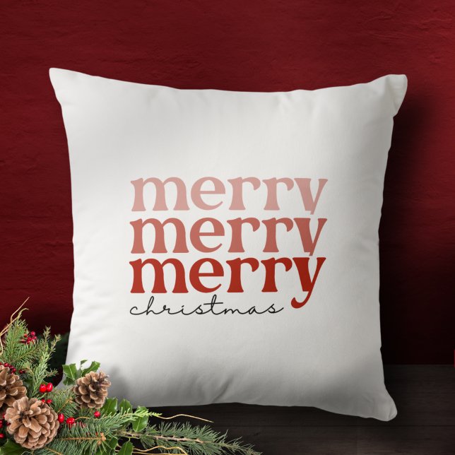 Merry Christmas Text Greeting Red on White Cushion (Creator Uploaded)
