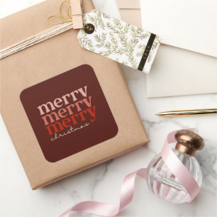 Merry Christmas Text Greeting Red Square Sticker