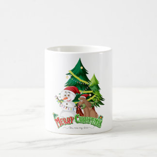Merry Christmas text logo with Snowman and Christm Coffee Mug