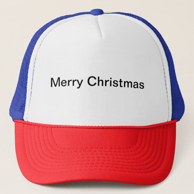 Merry Christmas Text Name Red/White/Blue-Cap Trucker Hat (Front)