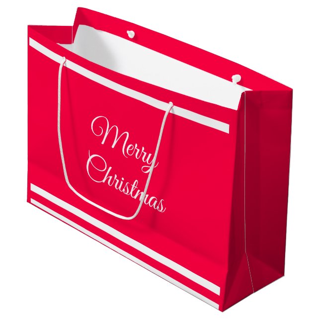 Merry Christmas Text Nostalgic Red White Template Large Gift Bag (Front Angled)