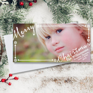 Merry Christmas text overlay Snowflakes & 1 photo Holiday Card