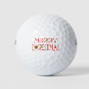Merry Christmas Text Pattern Design: Festive Art Golf Balls