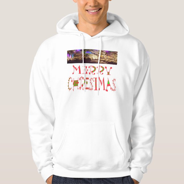 Merry Christmas Text Pattern Design: Festive  Art Hoodie (Front)