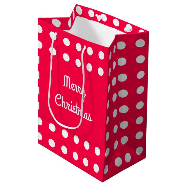 Merry Christmas Text Red White Polka Dots Template Medium Gift Bag (Front Angled)
