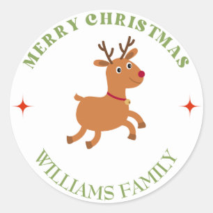 Merry Christmas text reindeer white Classic Round Sticker
