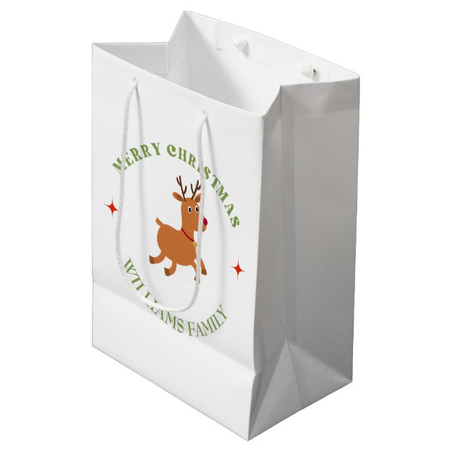 Merry Christmas text reindeer white Medium Gift Bag (Front Angled)
