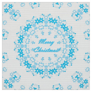 Merry Christmas text round frame snowflake blue wh Fabric