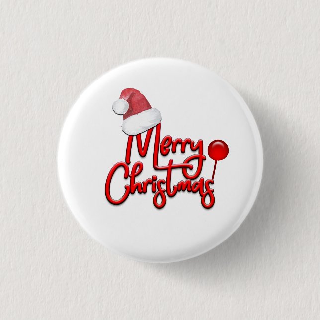 Merry Christmas Text Santa Cap 3 Cm Round Badge (Front)