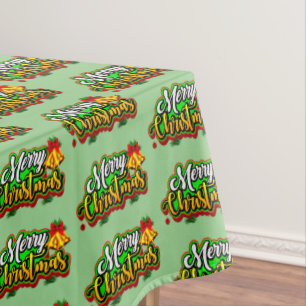 Merry Christmas Text Typography with Bells Tablecloth