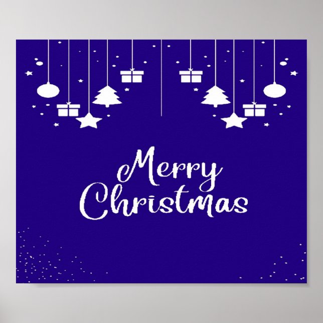Merry Christmas text with gifts on blue Poster (Front)