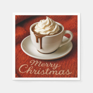 Merry Christmas Text With Hot Chocolate Drink Napkin