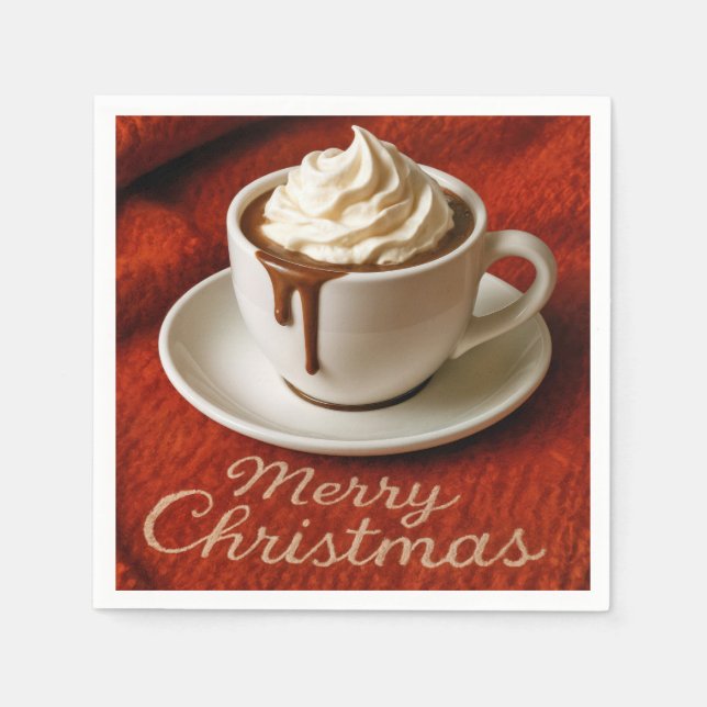 Merry Christmas Text With Hot Chocolate Drink Napkin (Front)
