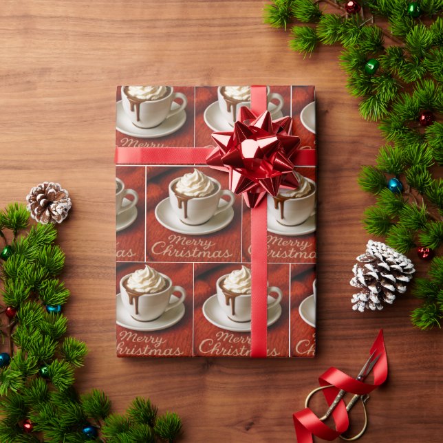 Merry Christmas Text With Hot Chocolate Drink Wrapping Paper (Holiday Gift)