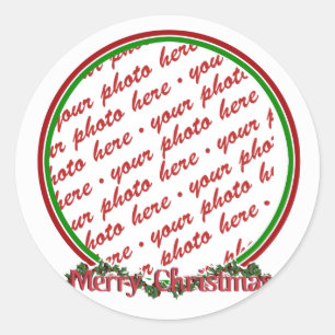 Merry Christmas Text with Wreath & Snow Classic Round Sticker