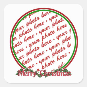 Merry Christmas Text with Wreath & Snow Square Sticker