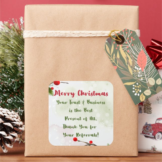 Merry Christmas | Thank Client Business Referral  Square Sticker (Holiday)