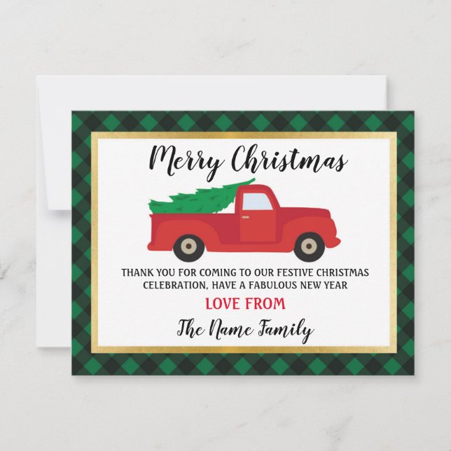 Merry Christmas Thank you Cards Holidays Truck Red (Front)